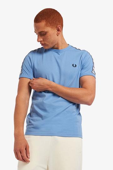 Blue Fred Perry Taped Ringer Men's T Shirts | PH 1784DFMN